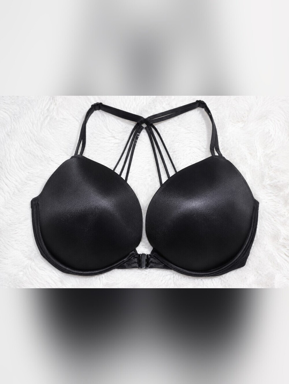 Victoria's Secret Very Sexy Front Close Push Up Bra 34DD Black Strappy Racerback